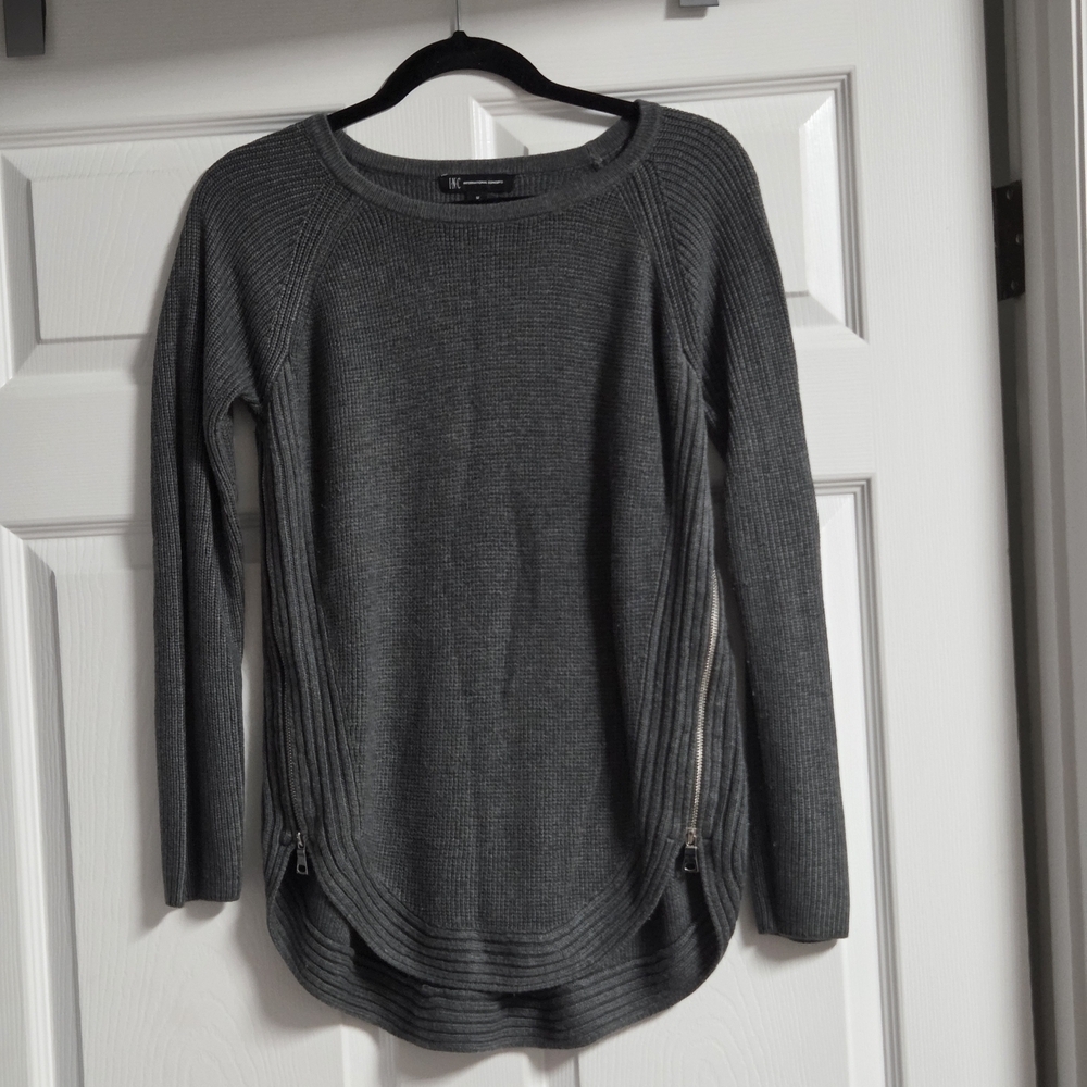 INC International Concepts Charcoal Knit Sweater With Side Zippers Size M